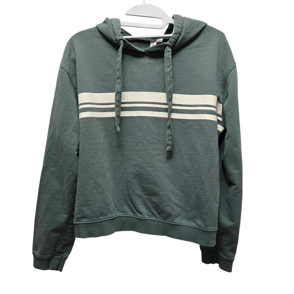 Others Follow Green Striped Pullover Hoodie Cropped Womens M Retro Streetwear